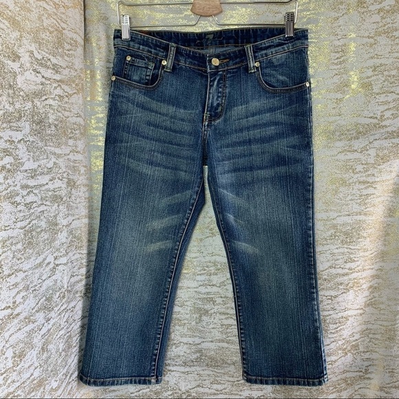 7 For All Mankind Medium Blue Wash Bootcut Capris Jeans Size - Picture 2 of 14